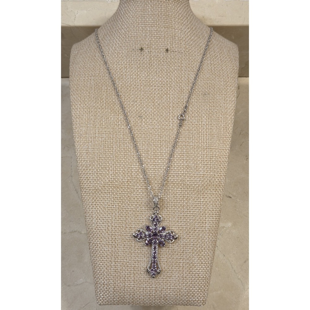 Ornate Sterling Silver & Amethyst Celtic Large Cross Pendant Milor Italian Chain